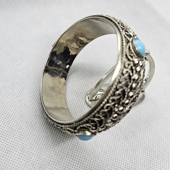 Vintage Tibetan style Bangle Bracelet with Larimer Stones - Picture 3 of 9